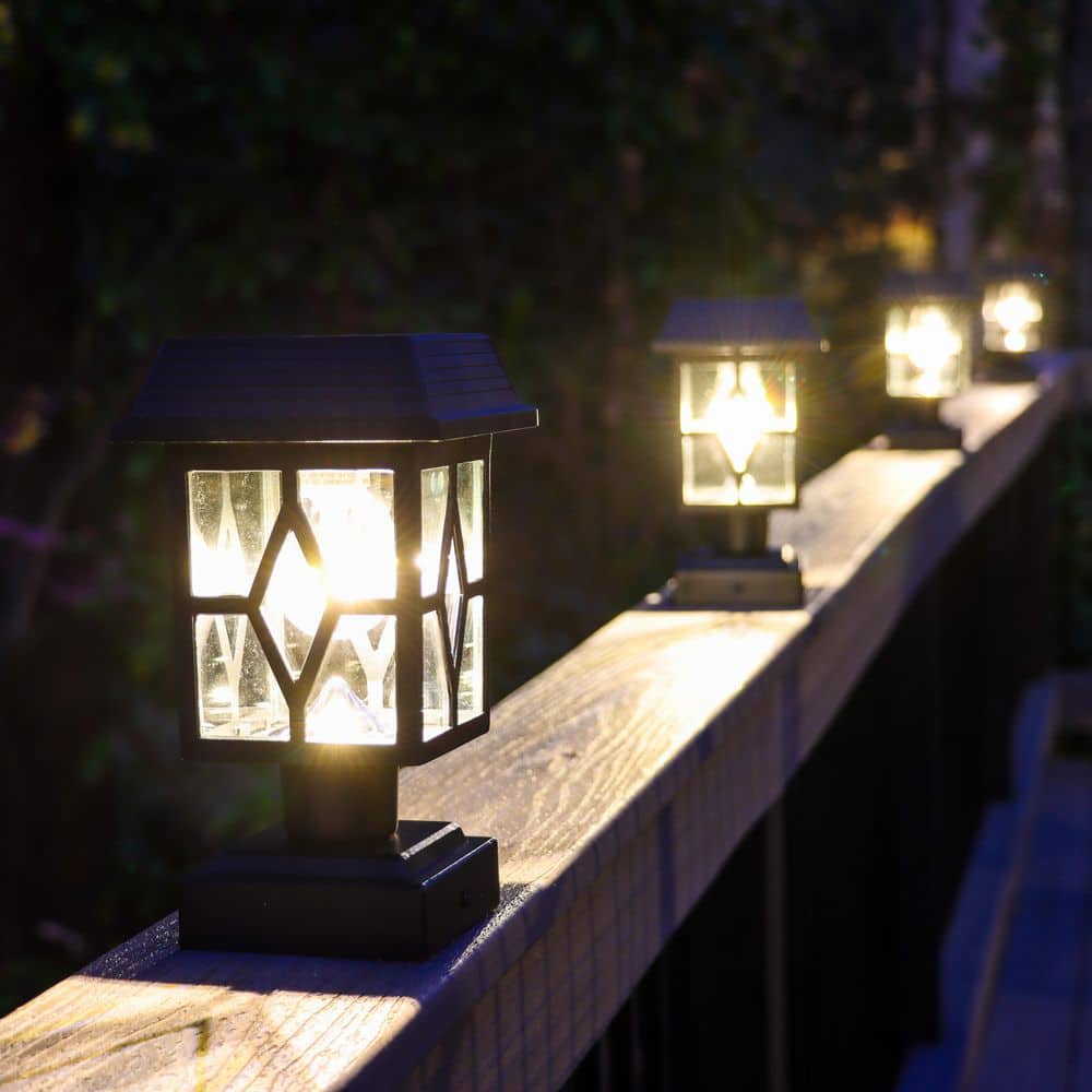 Luna II Black Cast Aluminum Solar LED Post Cap Lights, 2-Pack