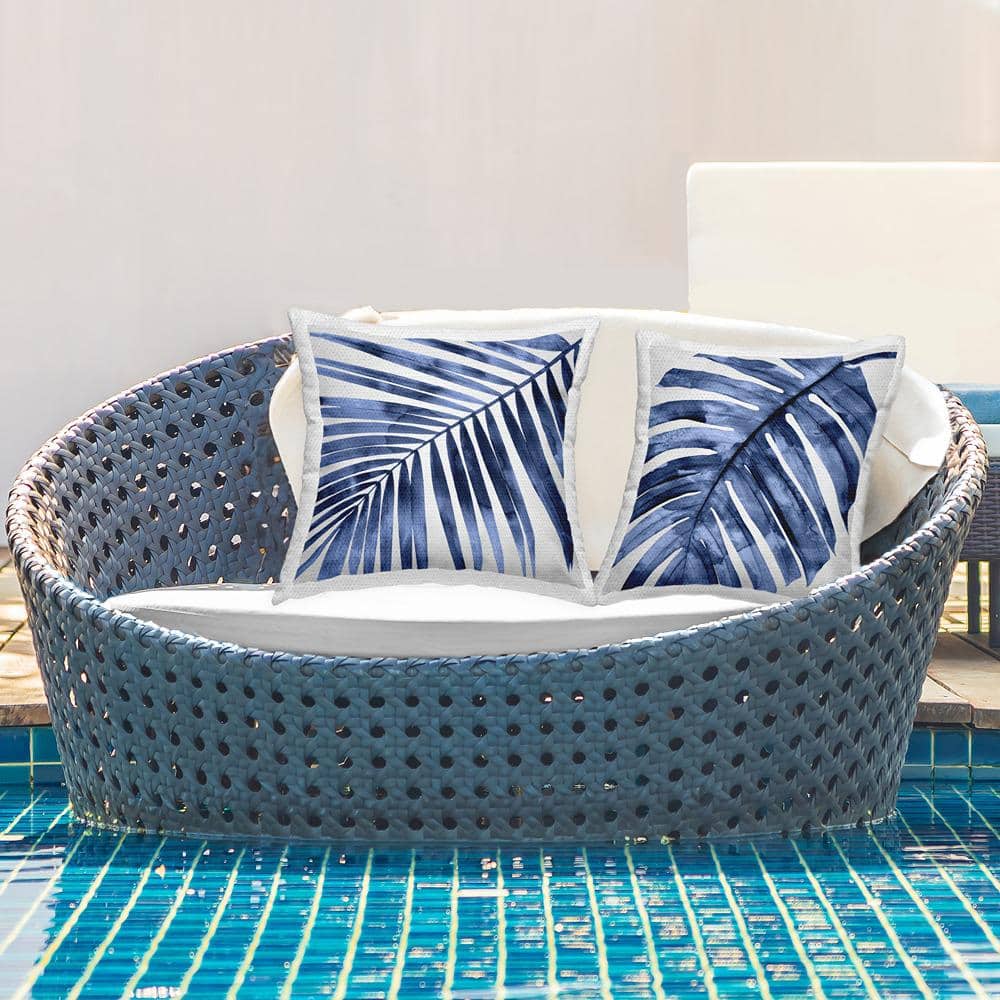 Tropical Blue Rainforest Palms Square Outdoor Throw Pillow Set
