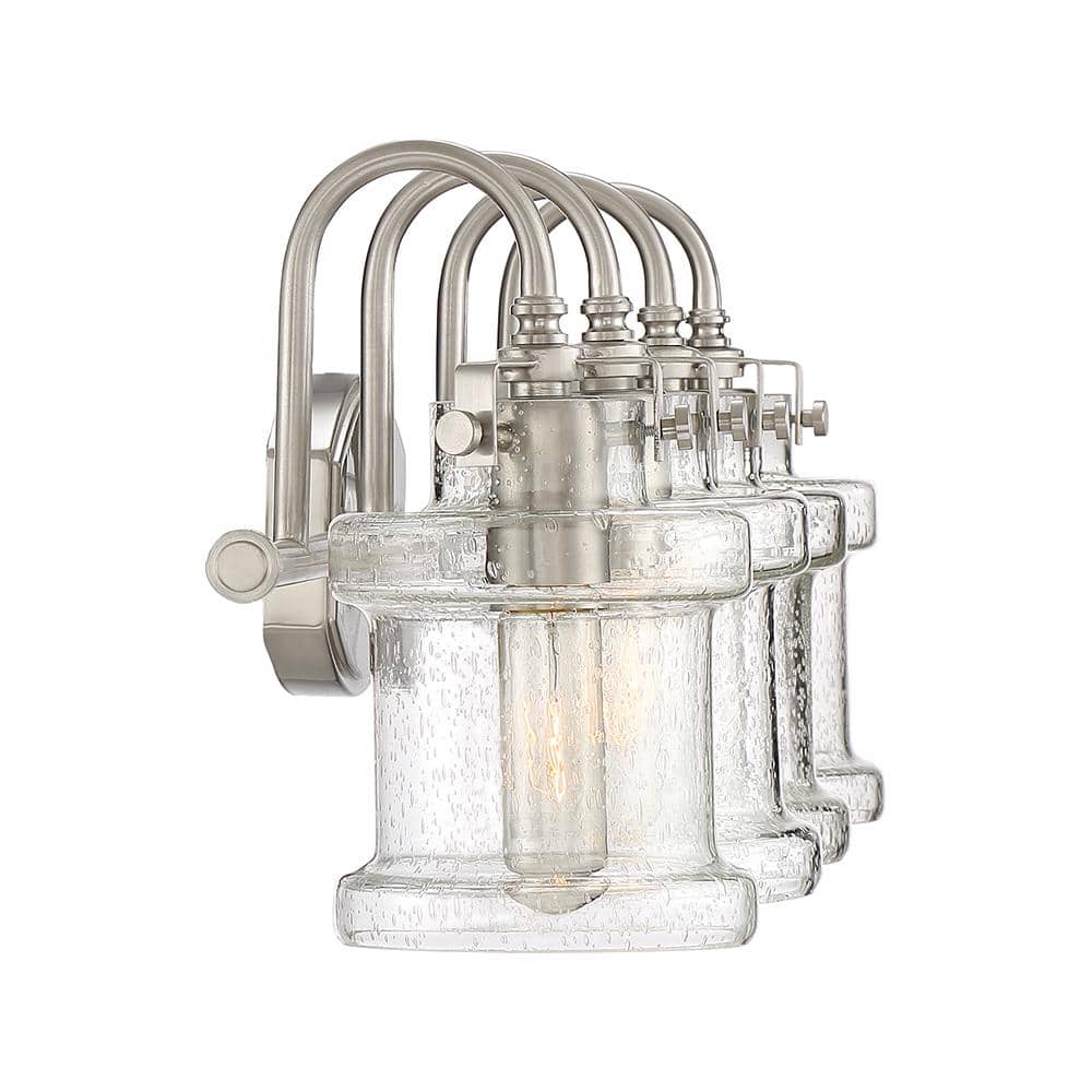 Danbury Brushed Nickel 4-Light Vanity with Seedy Glass Shades