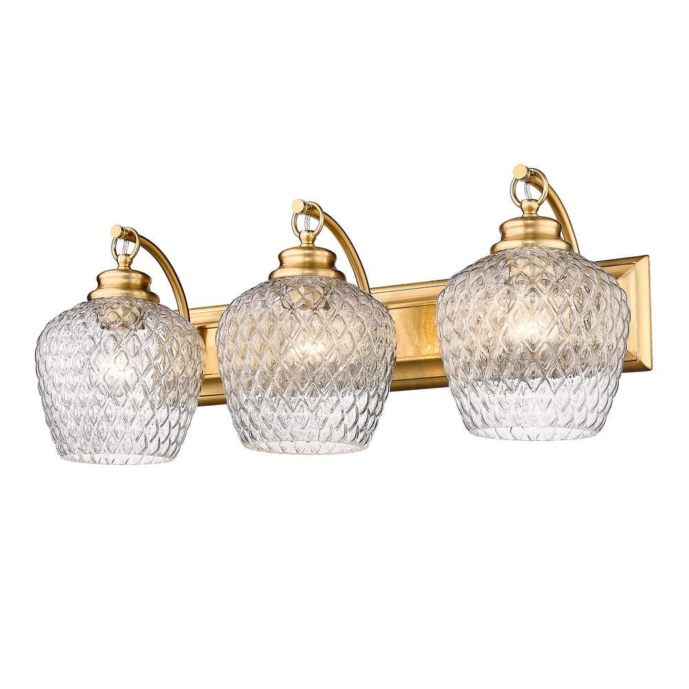 Adeline 26.25 in. 3-Light Modern Brushed Gold Vanity Light with Clear Glass Shades -  Golden Lighting, 1088-BA3 MBGCLR