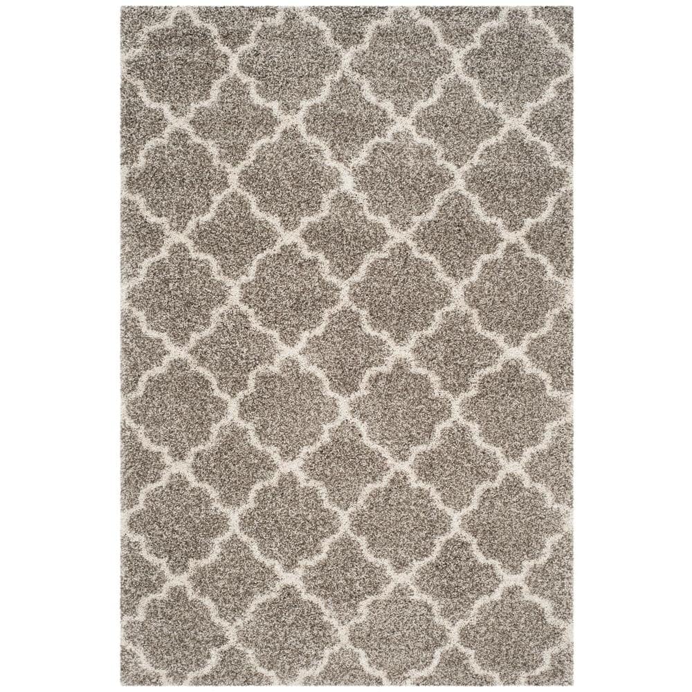 Ivory and Grey Rectangular Shag Area Rug 6' x 9'