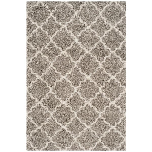 SAFAVIEH Hudson Shag Gray/Ivory 6 ft. x 9 ft. Geometric Quatrefoil Area Rug