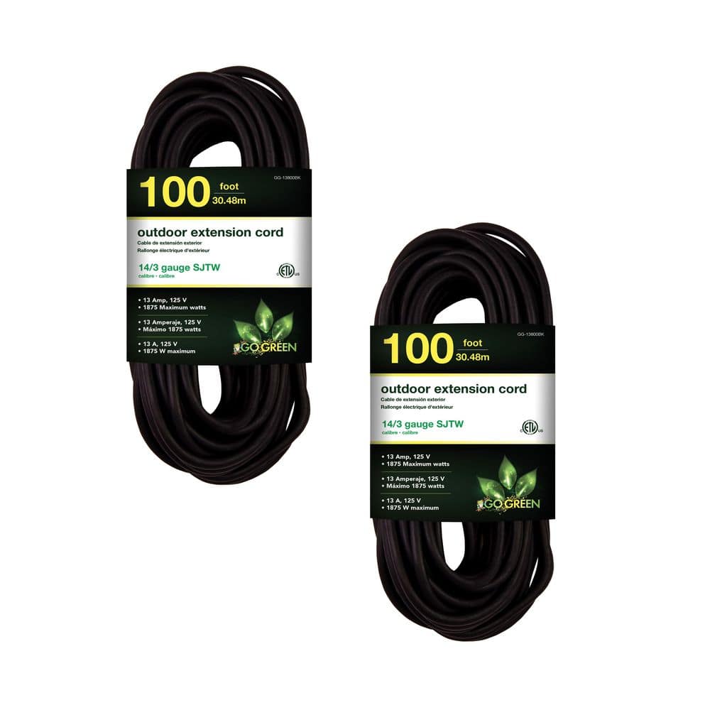 (G-13800BK-2) 100 ft. 14/3 Indoor Heavy Duty Extension Cord, Black, 2 PACK price history on PriceWatchPro