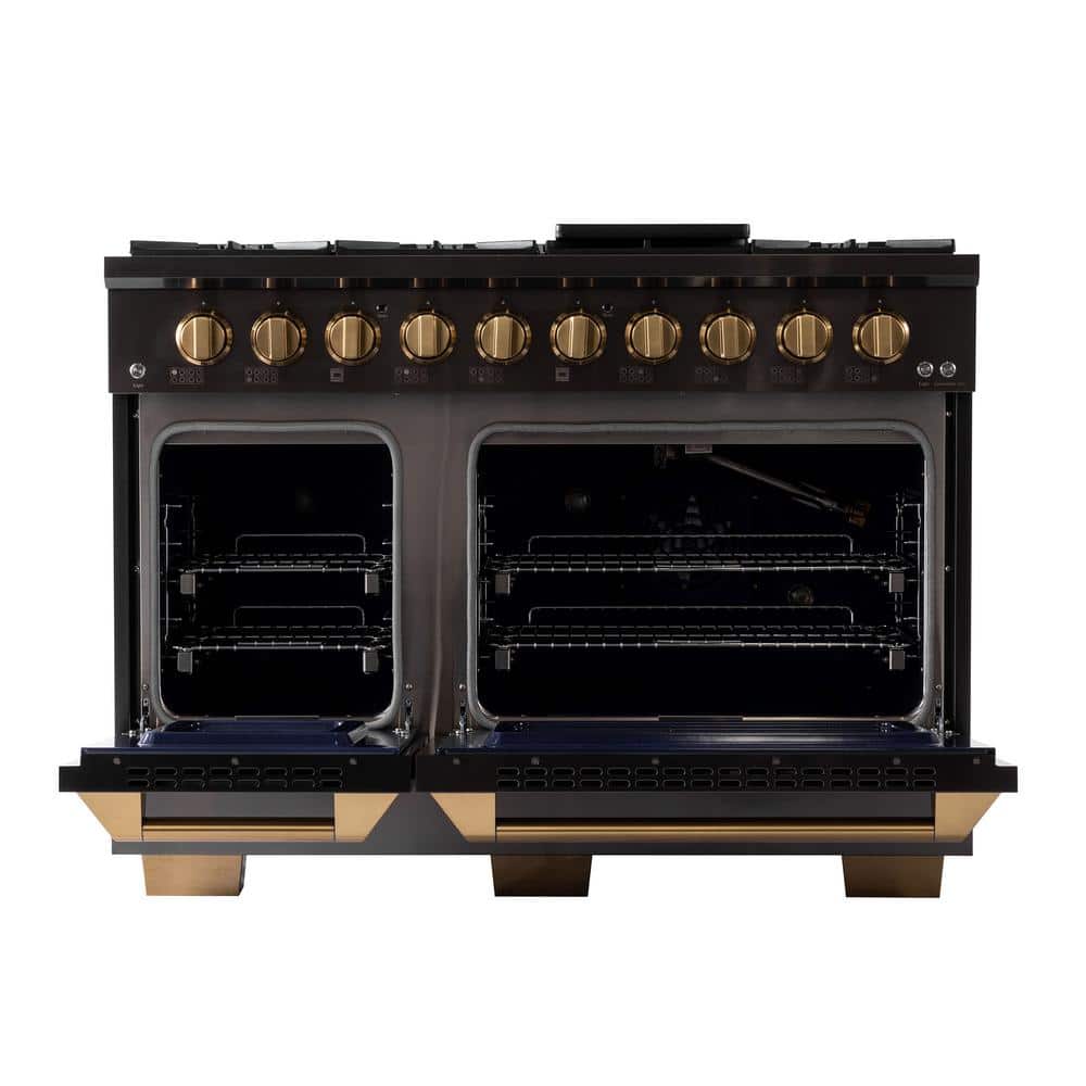 Gemstone 48-in Titanium Stainless Steel Gas Range with Gold Accents