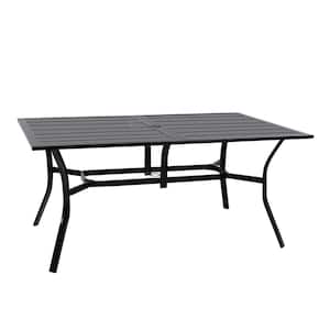63 in. Modern Rectangular Steel Patio Outdoor Dining Table with 1.57 in. Umbrella Hole for Garden, Backyard, Balcony