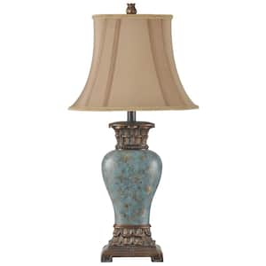 30 in. Blue/Brown/Bronze/Gold Table Lamp with Taupe Fabric Shade