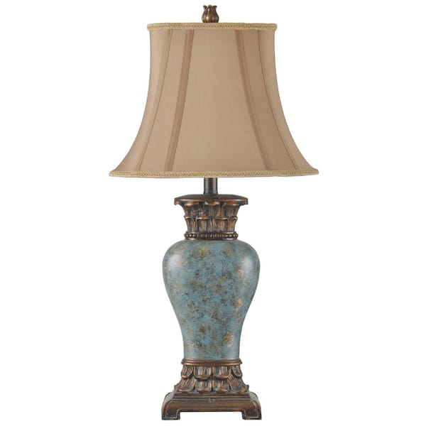 StyleCraft 30 in. Blue/Brown/Bronze/Gold Table Lamp with Taupe Fabric Shade