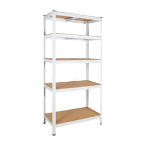 29.5 in. W x 59 in. H x 12 in. D Steel Wood Rectangular Heavy Duty Multipurpose 5-Tier Shelf in White