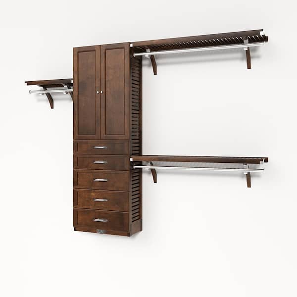 John Louis Home 72 in. W - 120 in. W Chestnut Reach in with 5 Shaker Style Drawers and Wood Door 12 in. Shelf Wood Closet System
