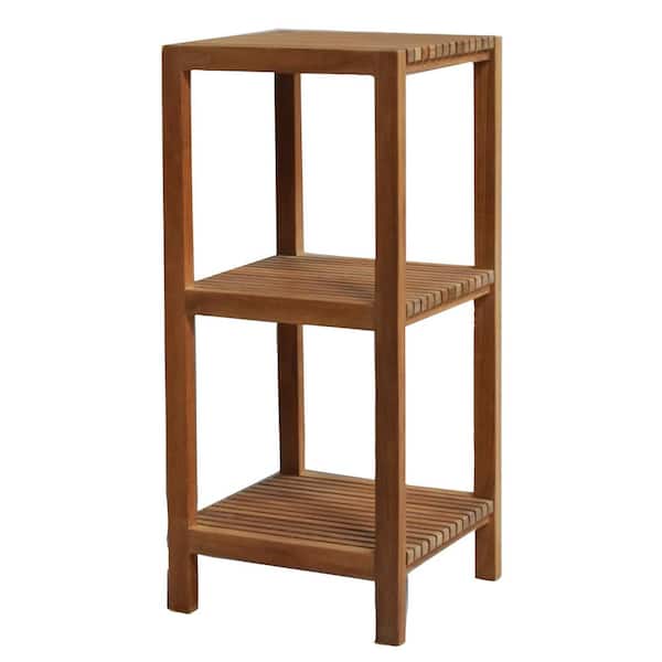 ARB Teak and Specialties Fiji 15.75 in. W x 15.75 in. D x 35.50 in. H Natural Brown Teak Linen Cabinet with Square Shelf and 3-Tiers