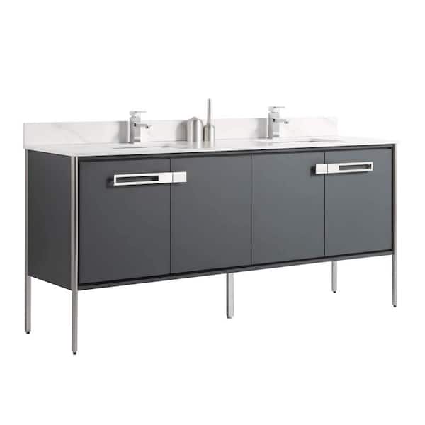 FINE FIXTURES Oakville 72 in. W x 20.5 in. D x 33.5 in. H Bath Vanity in Onix Grey with White Ceramic Top