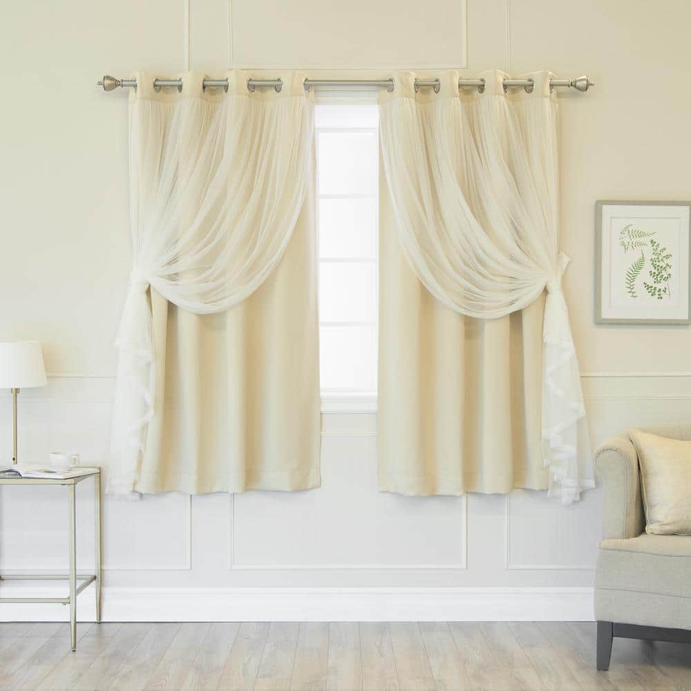 Beige Tulle Lace Solid 52 in. W x 63 in. L Grommet Blackout Curtain (Set of 2) price history on PriceWatchPro