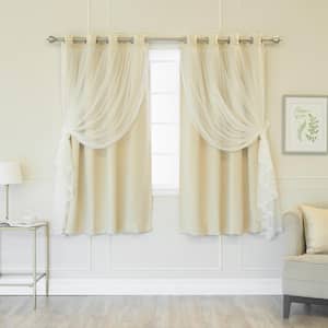 Beige Tulle Lace Solid 52 in. W x 63 in. L Grommet Blackout Curtain (Set of 2)