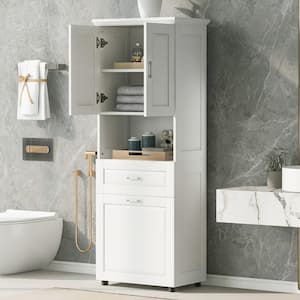 White 69.92 in. Accent Storage Cabinet with Tilt-Out Laundry Hamper and Upper Storage Cabinet