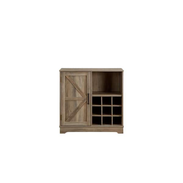 Tileon Gray Wash Farmhouse Coffee Bar Cabinet with Wine Rack Barn Door Buffet Sideboard Cabinet with Adjustable Storage Shelves