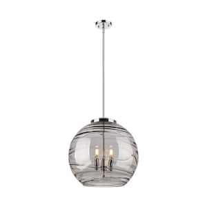 Athens Deco Swirl 180-Watt 3-Light Polished Nickel Shaded Mini Pendant Light with Tinted Glass Shade