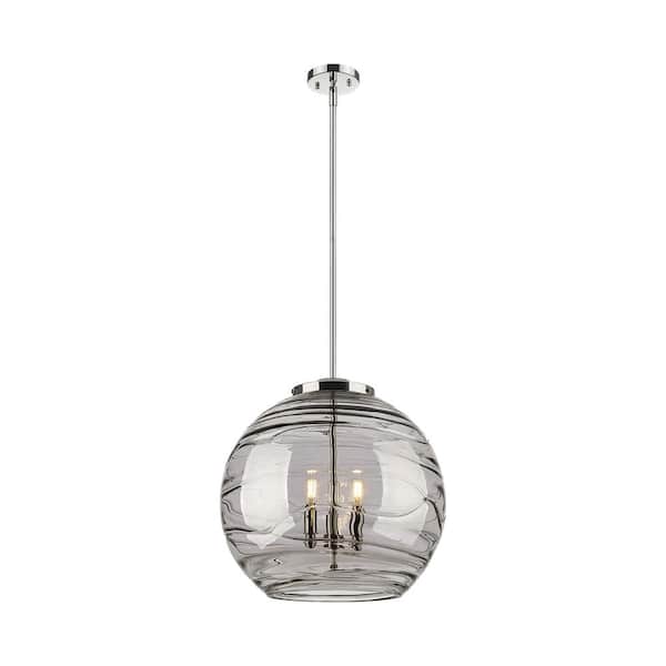 Athens Deco Swirl 180-Watt 3-Light Polished Nickel Shaded Mini Pendant Light with Tinted Glass Shade