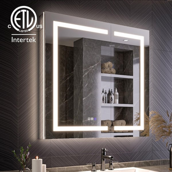 36 in. W x 36 in. H Rectangular Aluminum Recessed/Surface Mount LED Lighted Medicine Cabinet with Mirror Defogger, USB