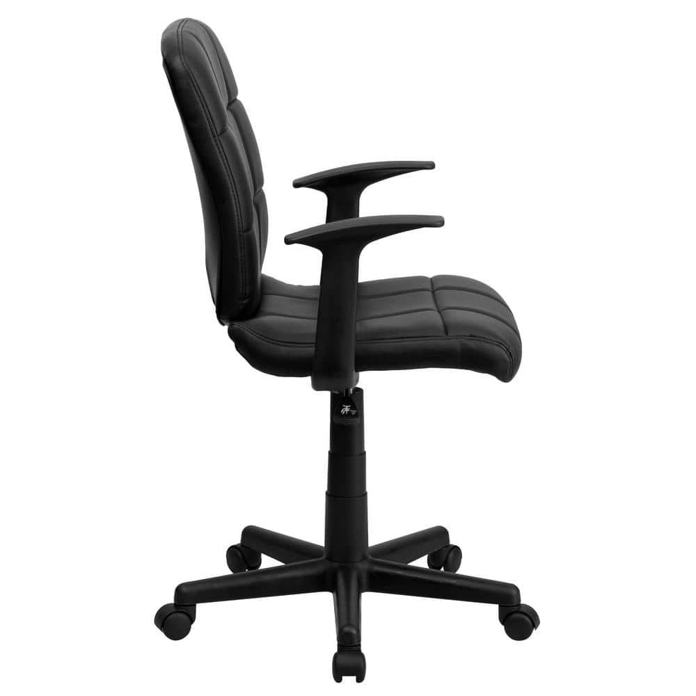 Mid-Back Black Vinyl Quilted Task Chair with Arms
