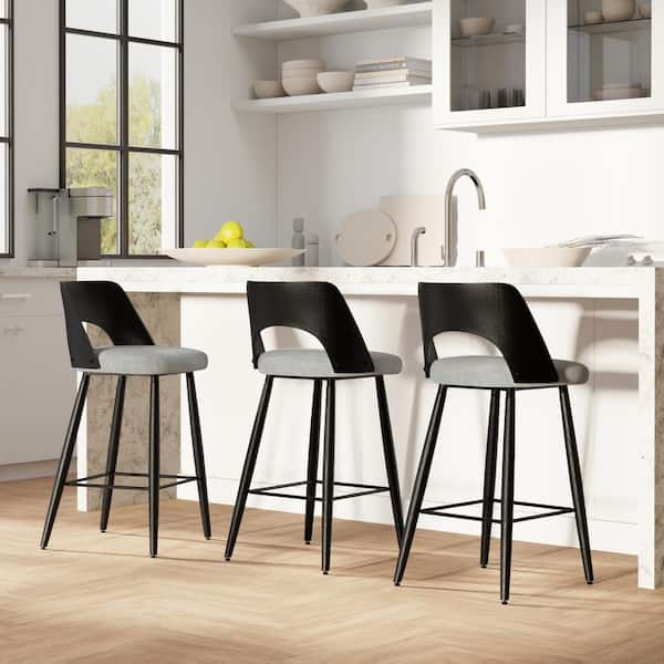 Callie 16 inch Grey Metal Contemporary Counter Height stool with Polyester linen fabric (Set of 2)