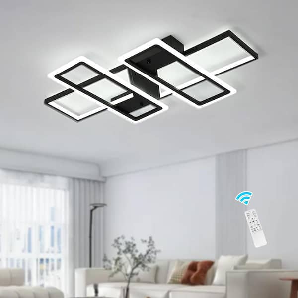 Led Rectangle Remote Genoci 35.4 in. 80-Watt Modern Black Rectangle Dimmable Integrated LED ...