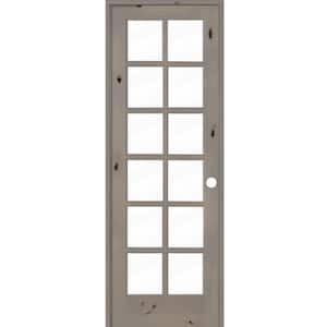 30 in. x 96 in. Rustic Knotty Alder 12-Lite Left-Hand Clear Glass Grey Stain Solid Wood Single Prehung Interior Door