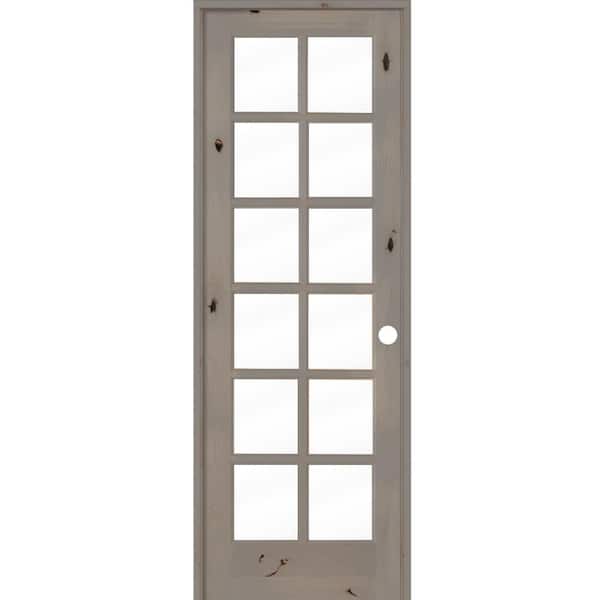 Krosswood Doors 30 in. x 96 in. Rustic Knotty Alder 12-Lite Left-Hand Clear Glass Grey Stain Solid Wood Single Prehung Interior Door