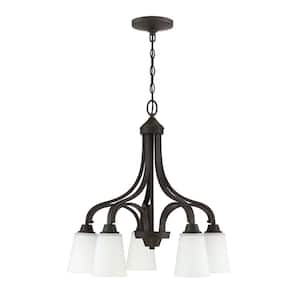 Grace 5-Light Down Espresso Finish with White Glass Transitional Chandelier for Kitchen/Dining/Foyer, No Bulbs Included