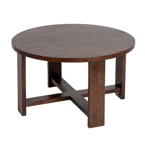 Storied Home Blakely 32 in. Walnut Finish Round Acacia Wood Coffee Table