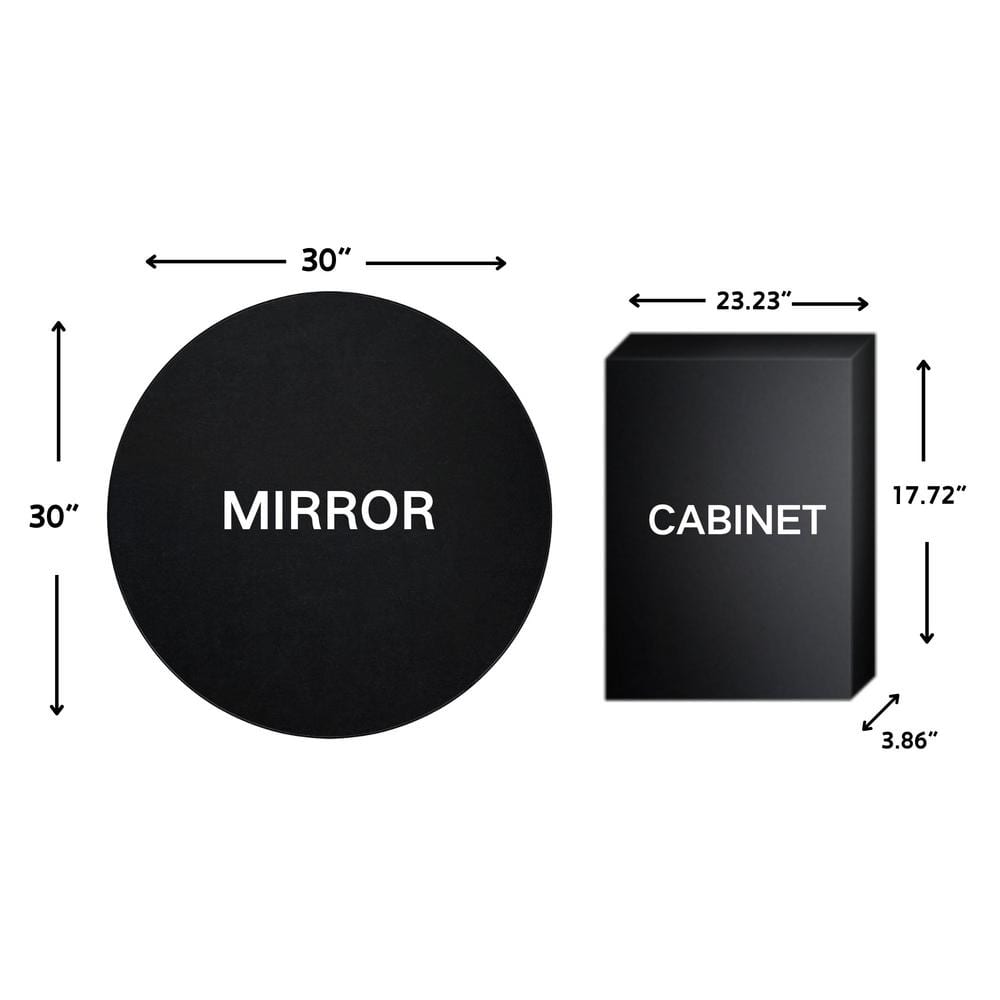 30" Matt Black Stainless Steel Round Medicine Cabinet with Mirror