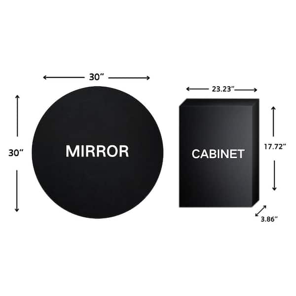 TEHOME 30 in. W x 30 in. H Surface Mount Round Circle Bathroom Metal Framed Medicine Cabinet with Mirror in Matt Black