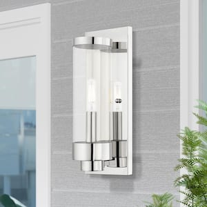 Hillcrest 1-Light Polished Chrome Hardwired Outdoor Wall Lantern Sconce