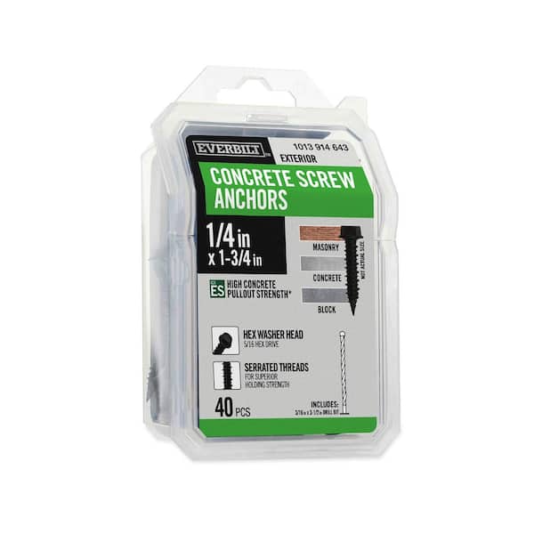 1/4 in. x 1-3/4 in. Hex-Head Concrete Anchors Black (40-Pack)
