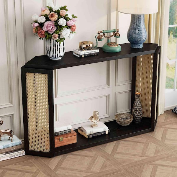 Polibi 53.54 in. Black Triangle Wood Console Table Entryway Table