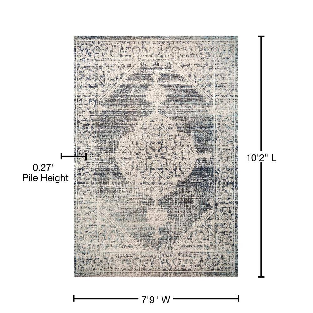 Navy Blue and Ivory Medallion Indoor/Outdoor Area Rug