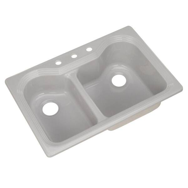 Thermocast Breckenridge Drop-In Acrylic 33 in. 3-Hole Double Bowl Kitchen Sink in Sterling Silver