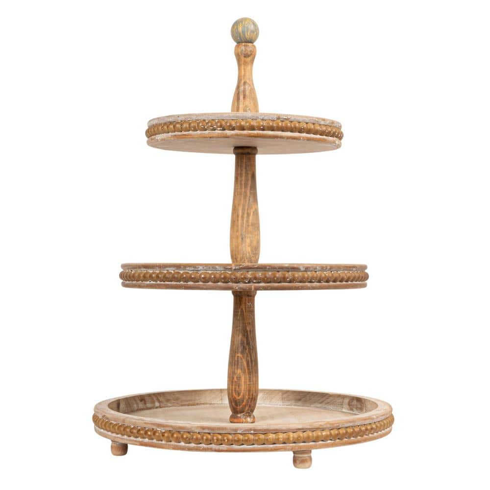 Whitewashed Woodland Round 3-Tier Decorative Tray