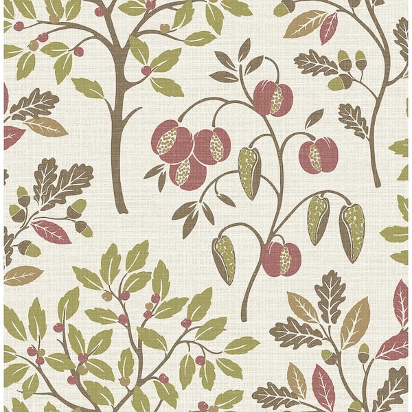 Fine Decor Rowan Olive Green Autumn Trees Wallpaper Sample