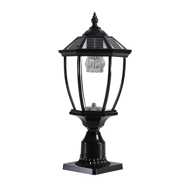 Logmey Outdoor Solar Black Lantern Motion Sensing LED 6 x 6 Deck Post Light with Dimmable LED
