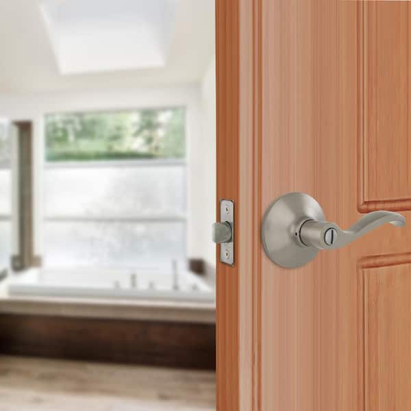 Satin Nickel 5 Pack Bed and Bath Privacy Lock Scroll Wave Door Lever Handle 