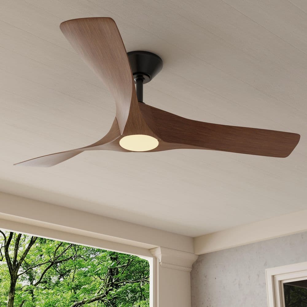 52'' Koa Woodgrain Smart Ceiling Fan with LED Light