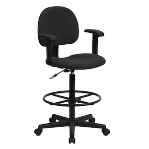 Fabric Adjustable Height Ergonomic Drafting Chair in Black Pattern