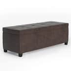 Castleford 48 in. Wide Contemporary Rectangle Storage Ottoman in Distressed Brown Faux Leather