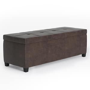 Castleford 48 in. Wide Contemporary Rectangle Storage Ottoman in Distressed Brown Faux Leather