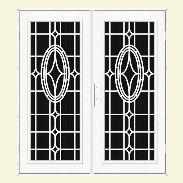 Unique Home Designs 60 in. x 80 in. Modern Cross White Right-Hand Surface Mount Aluminum Security Door with Charcoal Insect Screen