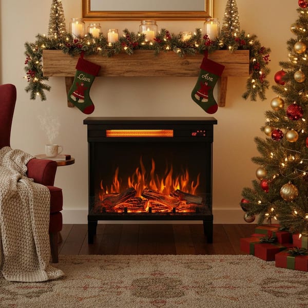 24 in. W 5,000 BTU 400 sq. ft. 3-Sided Freestanding Electric Fireplace in Black with Remote Control