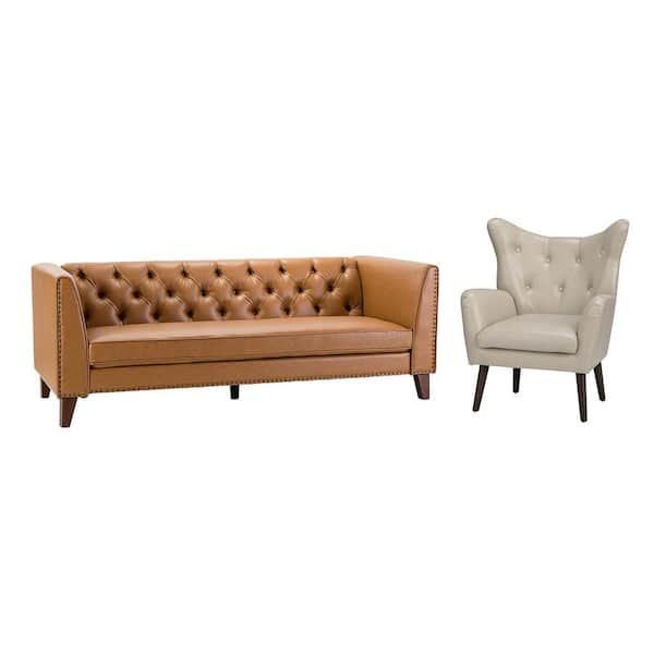 JAYDEN CREATION Gerald Beige 83 in. 2-Piece Living Room Set with Wooden Legs