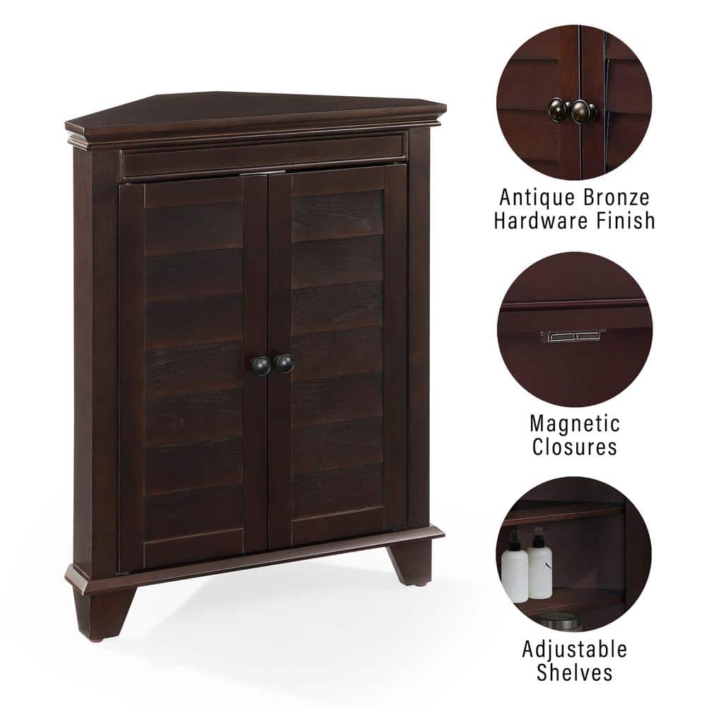 Espresso Birch Corner Bathroom Cabinet with Adjustable Shelves