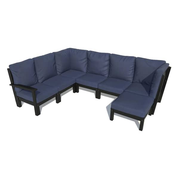 Highwood Bespoke Deep Seating 7-Piece Plastic Outdoor Sectional Set with Ottoman and with Cushions