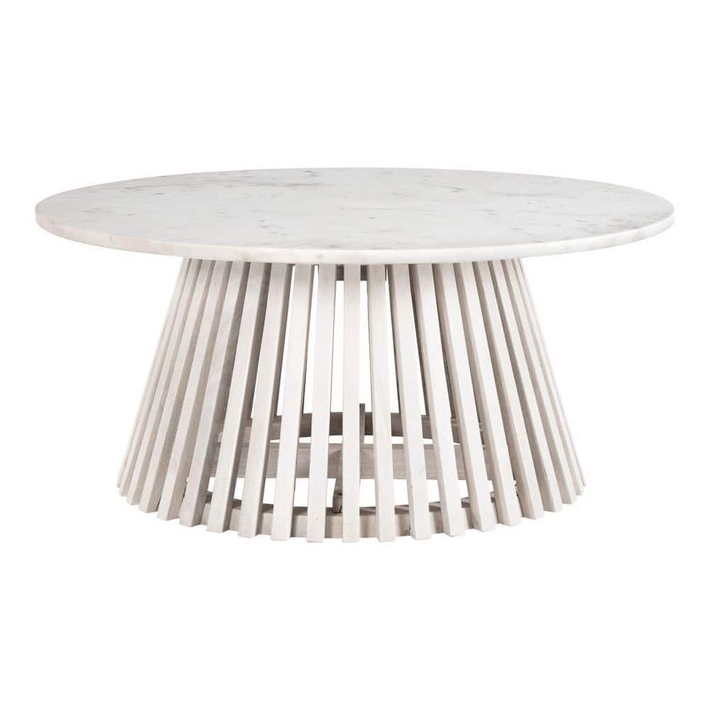 31.1 in. L x 17.5 in. H White Finish Round Shape Marble Coffee Table in Steel Frame price history on PriceWatchPro